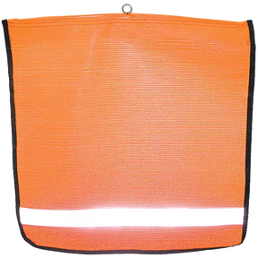 Reflective Flo-Orange Mesh Wire Loop Flag features durable vinyl, reinforced edges, and a protective sleeve for longevity.