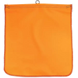 An orange safety flag with a loop at the center for attaching to vehicles or magnets, made from Flo-Orange Vinyl coasted polyester with a steel wire reinforcement.