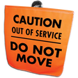 Bright flo-orange Out of Service Wire Loop Flag with bold black lettering, perfect for safety and visibility.