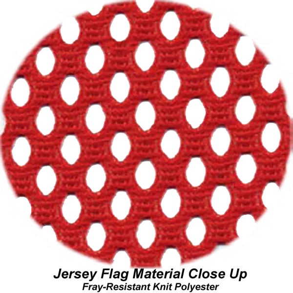 Close-up of the fray-resistant Red Jersey Mesh Wire Loop Flag, showcasing its durable knit polyester design.
