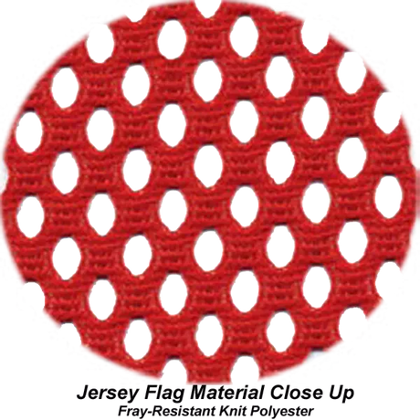 Close-up of the fray-resistant Red Jersey Mesh Wire Loop Flag, showcasing its durable knit polyester design.