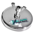 A round silver magnetic flag holder with a chrome cup and a wing nut, designed to attach flags to steel surfaces.