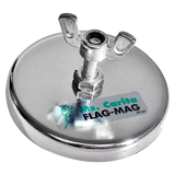 A round silver magnetic flag holder with a chrome cup and a wing nut, designed to attach flags to steel surfaces.