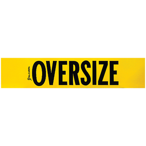 A yellow and black wooden oversize load sign with the word 'OVERSIZE' in bold black lettering.