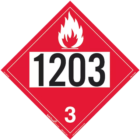 A red warning decal with the number 1203 and a flame symbol above the text.