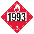 A red warning decal with a white flame and the numbers 1993 and 3 on it.