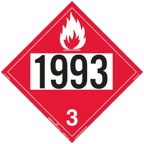 A red warning decal with a white flame and the numbers 1993 and 3 on it.