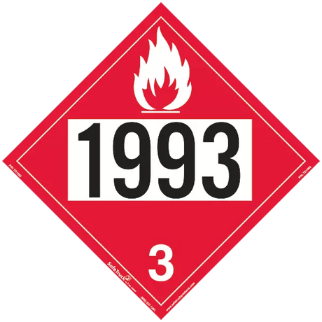 A red warning decal with a white flame and the numbers 1993 and 3 on it.