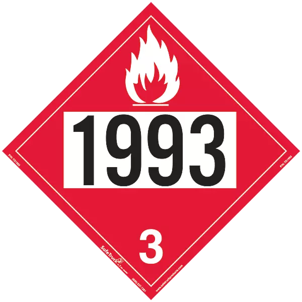 A red warning decal with a white flame and the numbers 1993 and 3 on it.